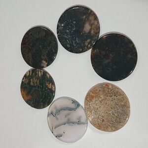 2/$15 Moss Agate Natural Disc Bead Pendant 26-34mm Pack of 6 4205NB
